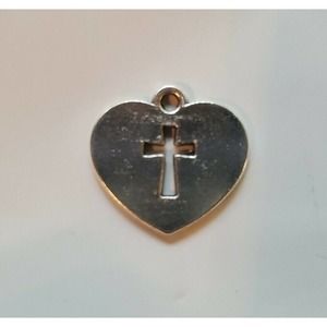 Unmarked Alloy Silver Heart And Cross Charm like Avery